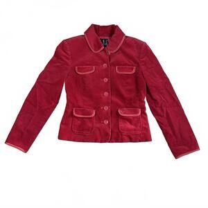 I.N.C Coat Red Corduroy Button-Up Vintage